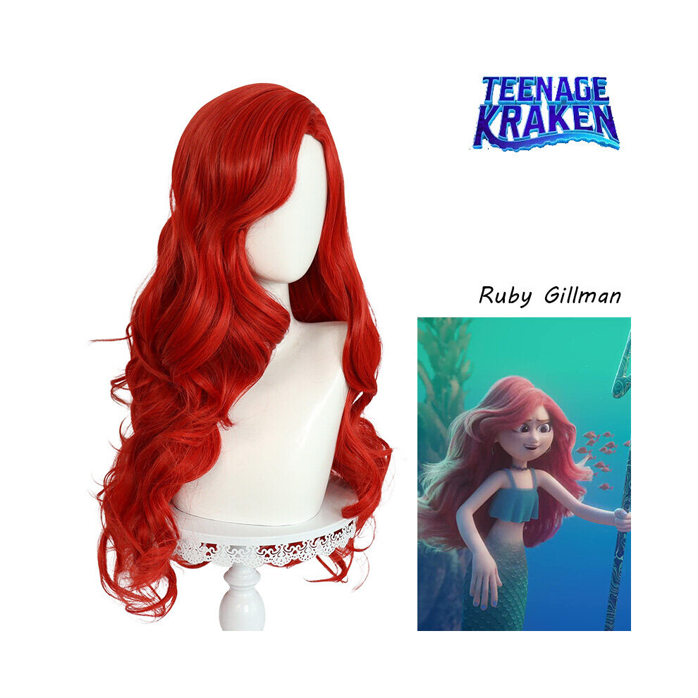 Ruby Gillman Teenage Kraken Cos Wig Red Long Curly Hairpiece Cosplay Props Gifts