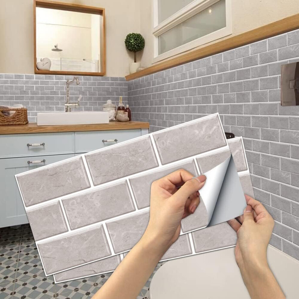 12 Sheets Grey Tile Stickers, Peel and Stick Vinyl Backsplash Tiles Self Adhesive Waterproof