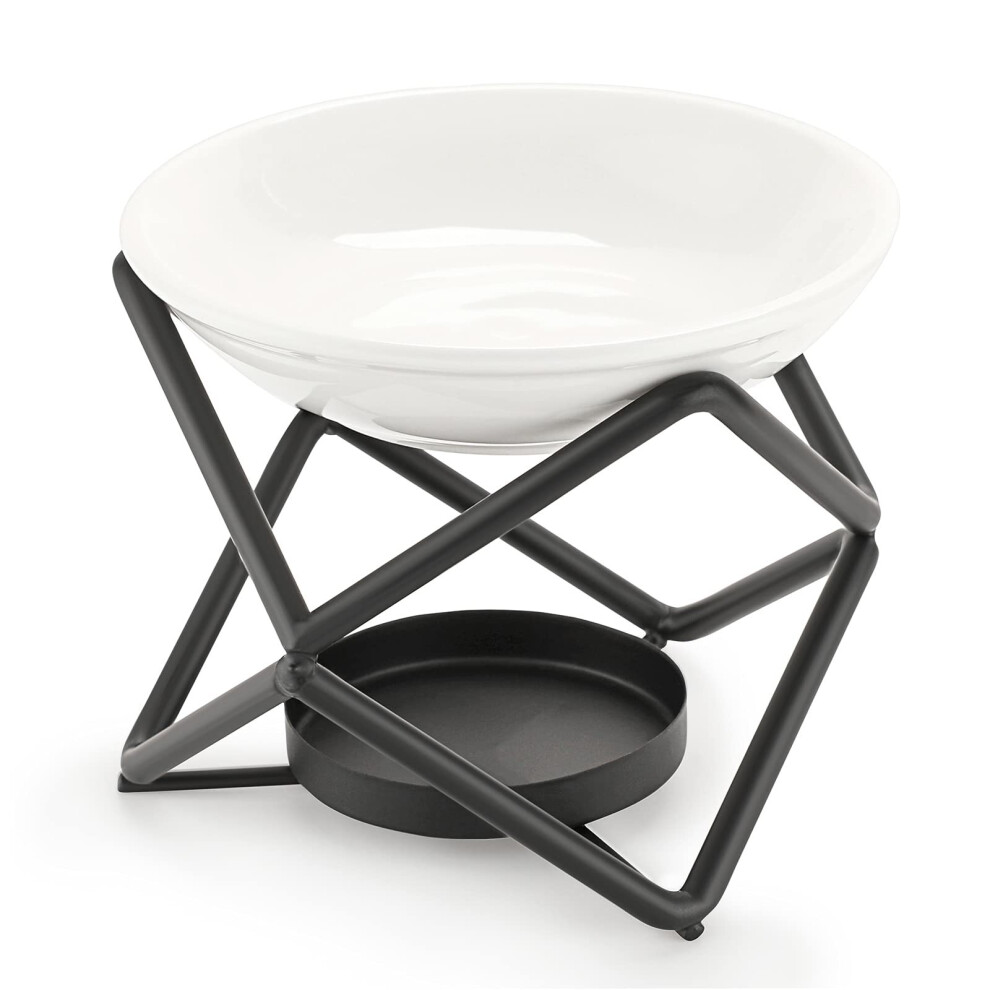Metal Essential Oil Burner Decorative Wax Melt Burner with Ceramic Bowl Black