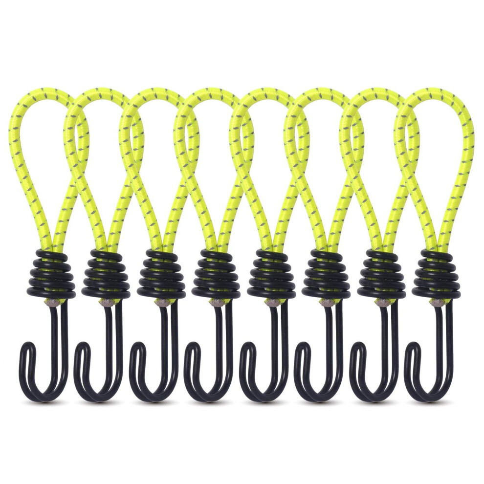 Outdoor Bungee Cords With Hooks - 8Pcs Tent Elastic Rope Buckle Hooks(Yellow) 8325711131686