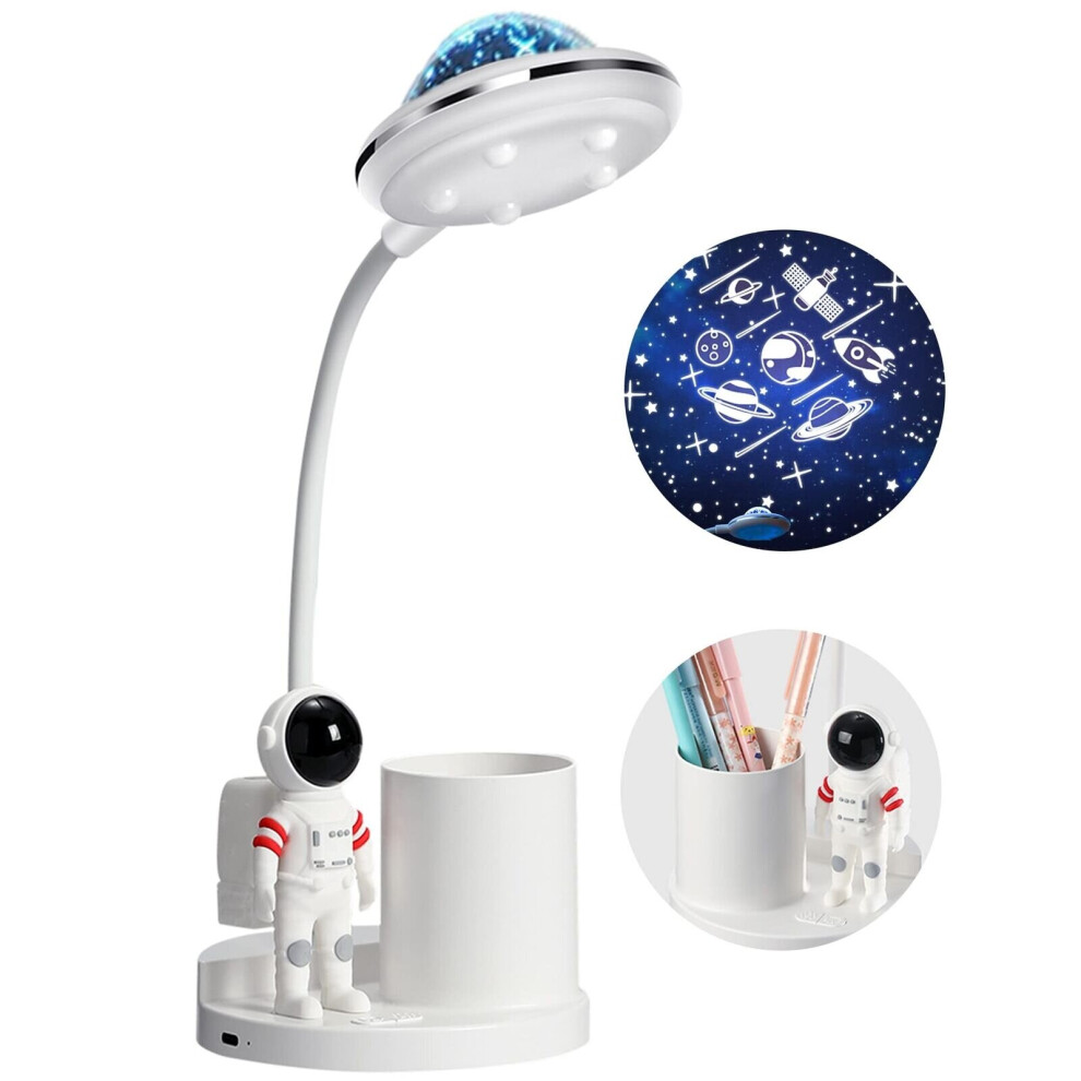 Astronaut Desk Lamp with Star Projection for Kids with Pen Holder Lamp