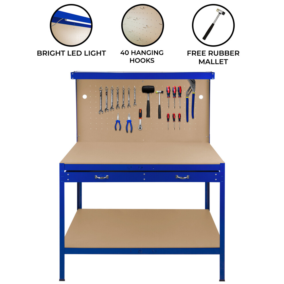Monster Racking (Blue) Workbench Pegboard Drawer Led Light Tool Garage