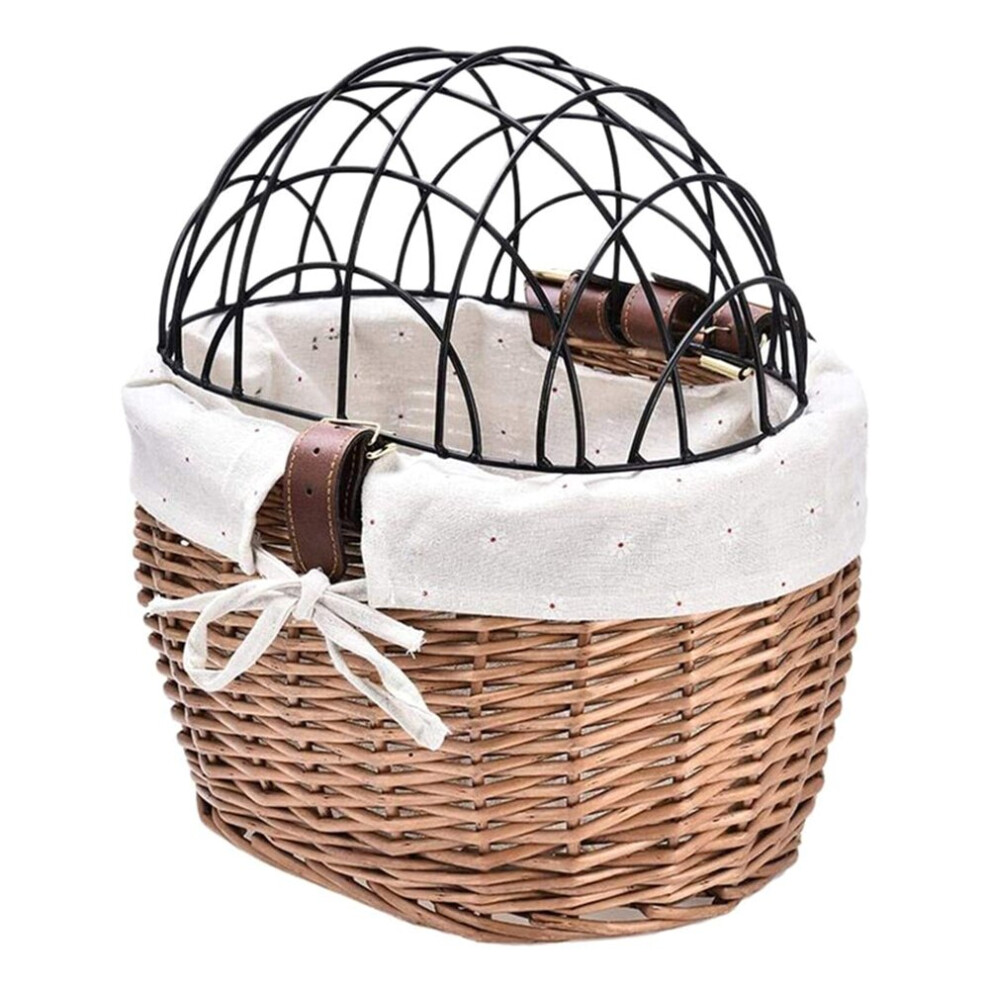 Dog Bicycle Front Handlebar Basket Pets Handwoven Wicker Road Bike Basket Pet