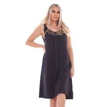 (Black, XXL) Malay Ladies Plain Nightwear Nightdress Lace Sleeveless Strap Short Plus Nightshirt