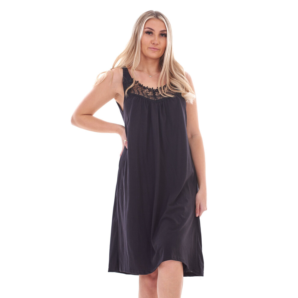 Malay (, Xxl) Ladies Plain Nightwear Nightdress Lace Sleeveless Strap Short Plus Nightshirt Black