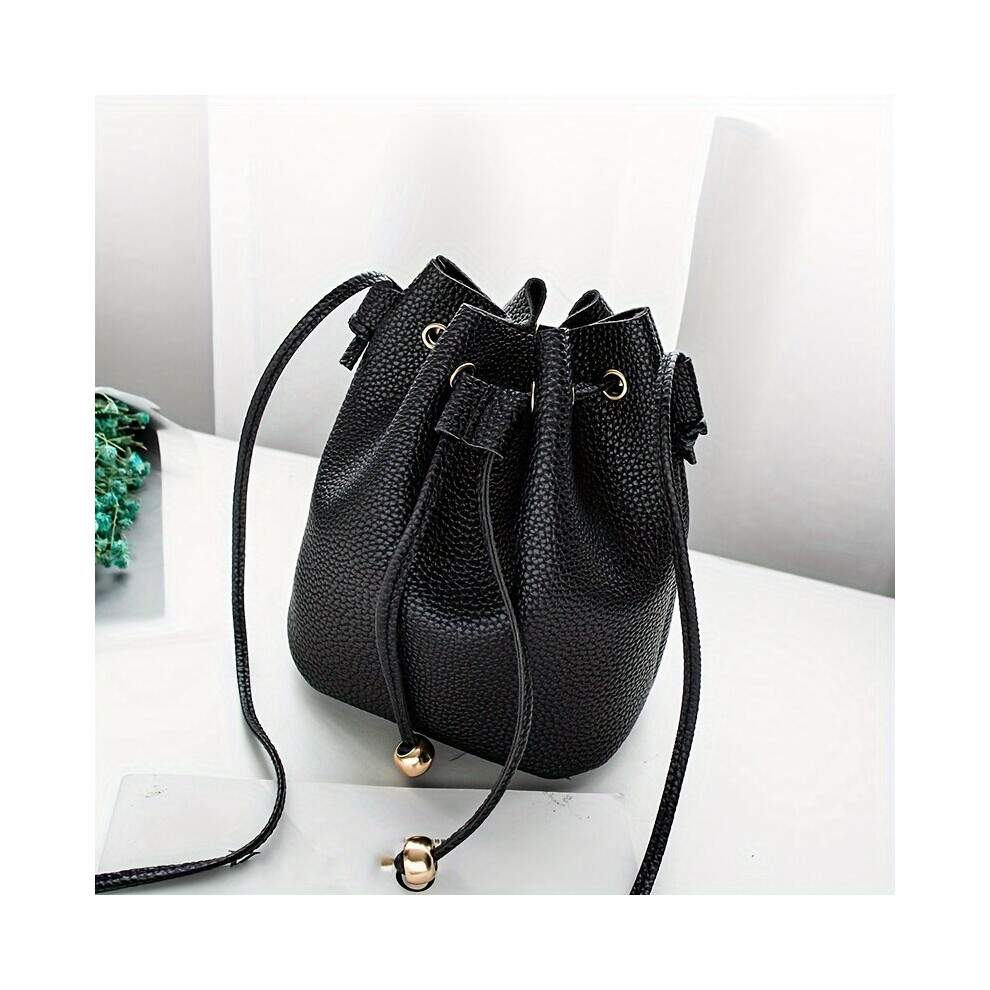 Litchi Pattern Bucket Bag Drawstring Crossbody Bag Womens Small Shoulder Purse-image-OPC-PC78BC9-NEW