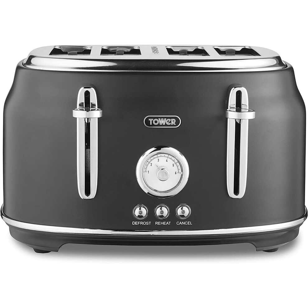 NEW Tower Stylish Renaissance 4 Slice Toaster, 1630W, Matt Black