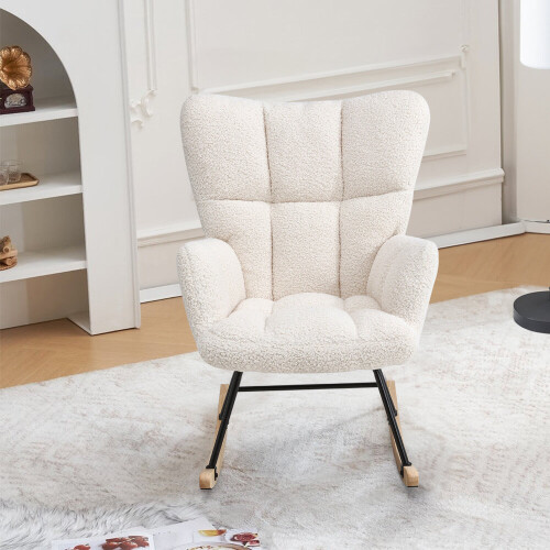 Living And Home White Tufted Upholstered Rocking Chair 2
