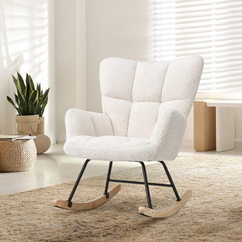 Living And Home White Tufted Upholstered Rocking Chair