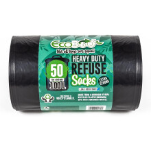 Eco Bag 50 Heavy Duty Refuse Sacks, Black, 1x