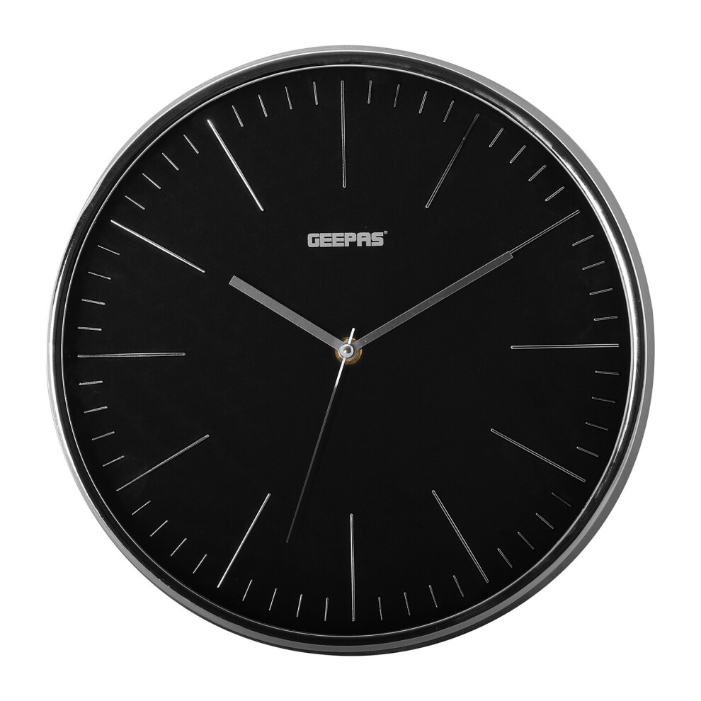 GEEPAS Analog Wall Clock Battery Operated Silent Non-Ticking, Black