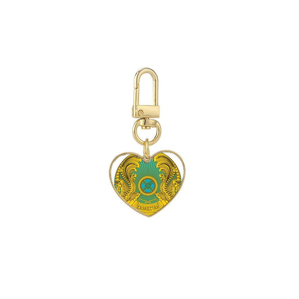 Kazakhstan Asia National Emblem Gold Heart Keychain Metal Keyring Holder