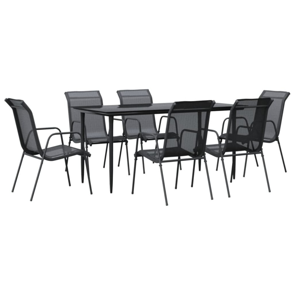 Vidaxl Garden Dining Set Outdoor Dining Set 7 Piece Black Steel And Textilene