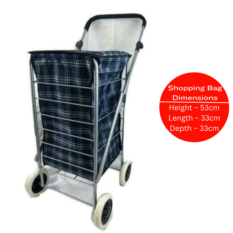 4 Wheel Durable Shopping Trolley Grocery Festival Cart (Navy Tartan)