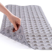 Extra Long 16 x 39 Inches Non-Slip Tub Mat, Kids Tub Mat with Suction Cup and Drain Hole, Baby Bathroom Shower Mat Non-Slip Tub Accessories Gray