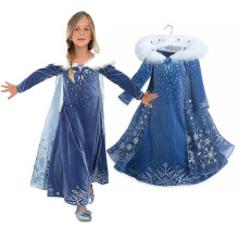 (4-5 Years) Kids Girls Princess Snow Queen Elsa Cloak Dress Party Carnival Halloween Fancy Cosplay Costume