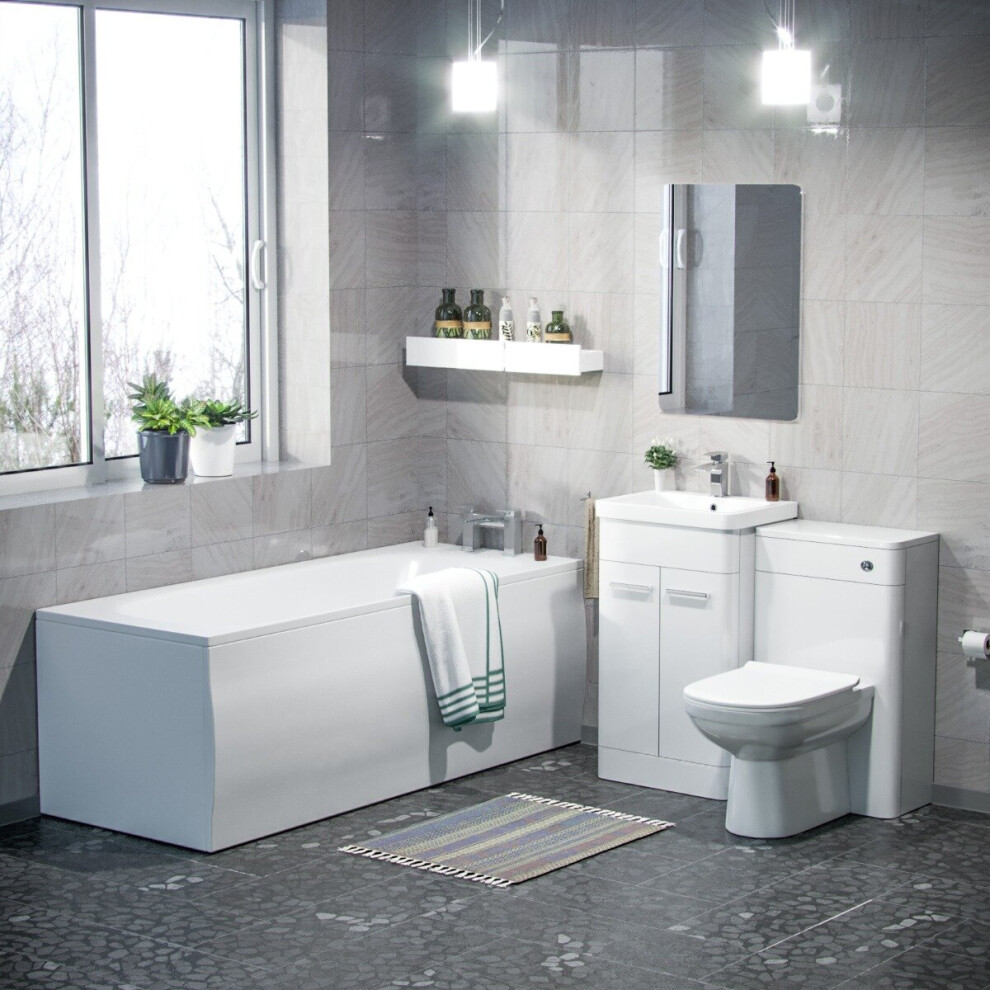 500mm Basin Vanity Unit, WC Unit, BTW Toilet & Bath Suite White