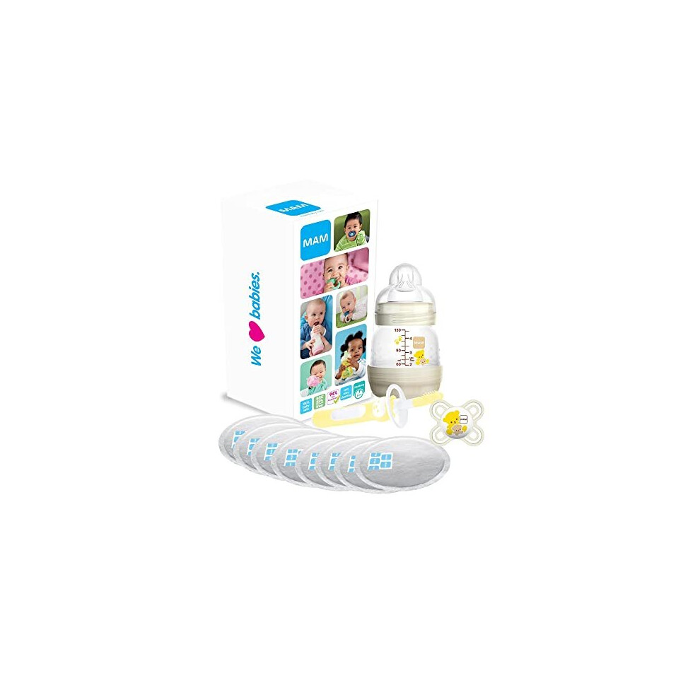 Newborn Baby Box, Full of Newborn Baby Gifts & Hospital Bag Essentials, Including MAM Baby Bottle, Baby Soother, Teething Massaging Brush and Breast