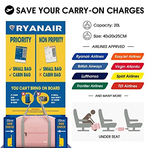 Small Cabin Bag 40x20x25 for Ryanair Airlines Foldable Underseat