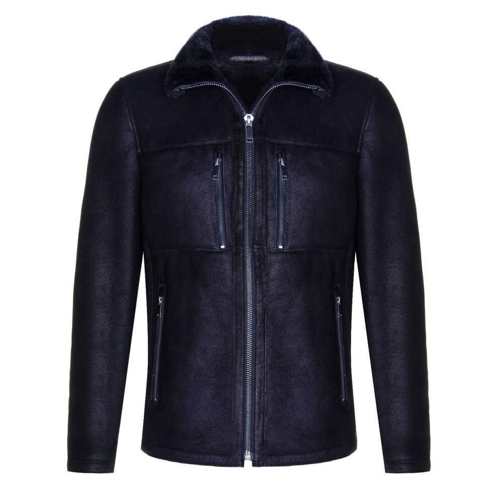 (4Xl) Men's Sheepskin Biker Jacket Shearling Black 5056611940285