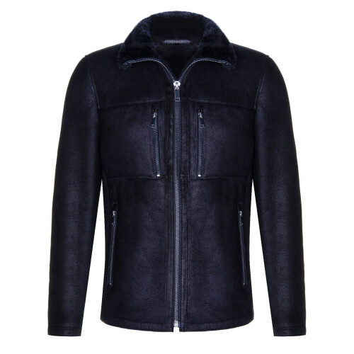(5XL) Men's Black Sheepskin Biker Jacket Shearling