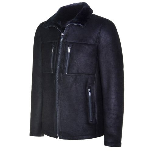 (2XL) Men's Black Sheepskin Biker Jacket Shearling 1