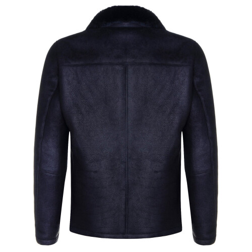 (2XL) Men's Black Sheepskin Biker Jacket Shearling 2