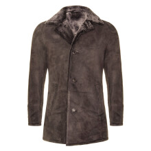 (L) Men's Brown Sheepskin Car Coat New Real Shearling