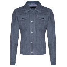 (L) Men's Grey Goat Suede Jeans Jacket Trucker Shirt
