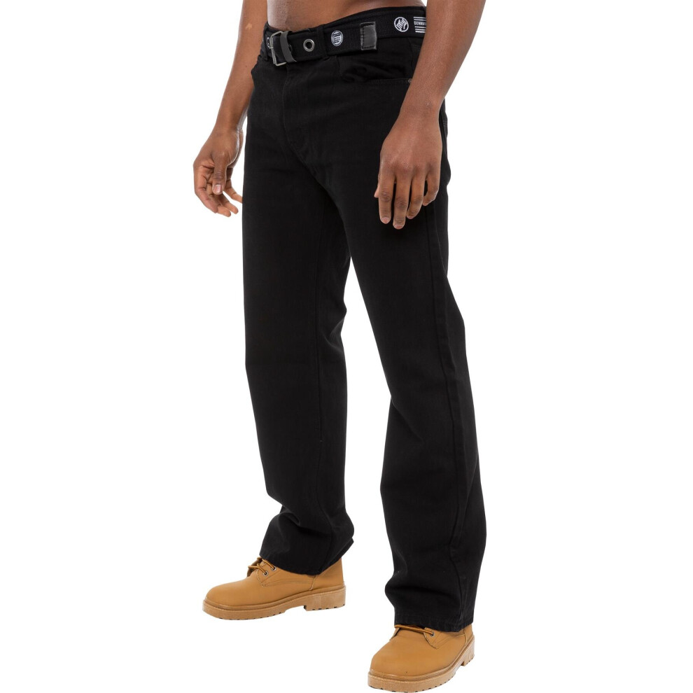 (30W/32L, Black) Enzo Mens Regular Fit Straight Leg Jeans