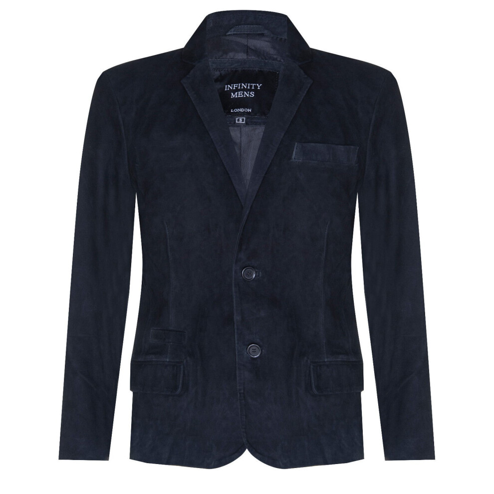 (L) Men's Black Suede Blazer Soft Real Italian Leather
