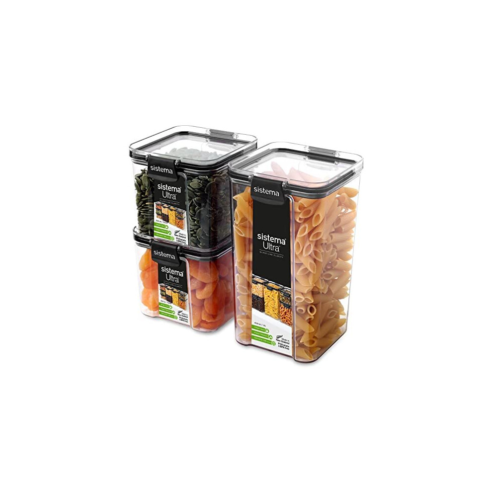 Ultra Tritan Airtight Pantry & Kitchen Storage Containers | 3 Square Plastic Food Containers with Lids (1x 1.3L + 2x 700ml) | Stackable | Locking