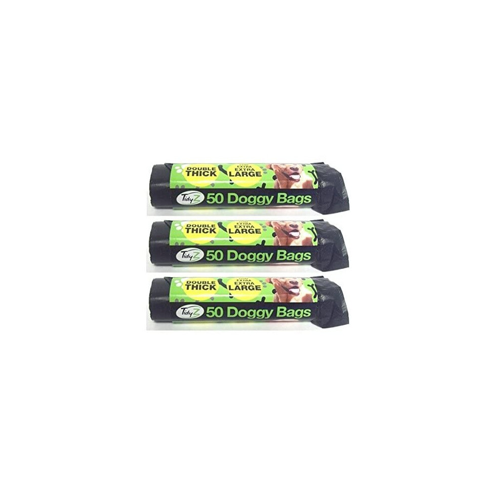 Tidyz 150 Extra Strong Doggy Waste Bags With Tie Handle 32Cm X 38Cm Black