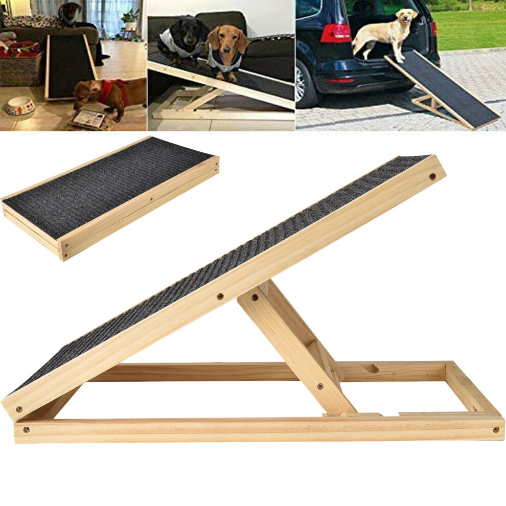 (70cm x 35cm x 30/40cm) Wooden Dog Ramp Pet Puppy Ramp Height Adjustable Lightweight Non Slip Carpet Surface Safety Pets Ladder