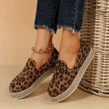 Womens Platform Espadrille Loafers Leopard Print Round Toe Soft Sole Slip On Shoes Casual Low Top Walking Shoes