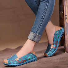 Womens Floral Print Flat Boat Shoes Lightweight Anti slip Slip On Loafers Casual Walking Shoes