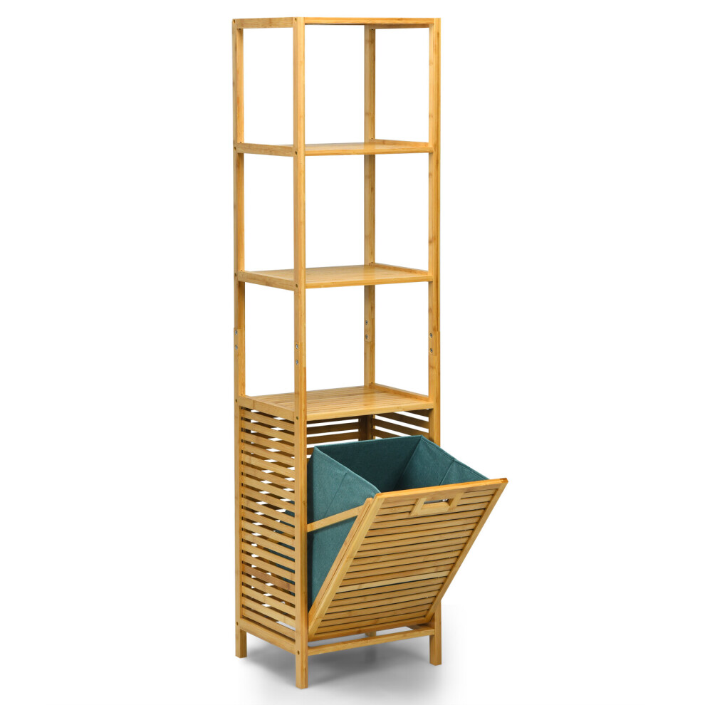 Bathroom Tilt-out Laundry Hamper Bamboo Tower Hamper w/ 3-Tier Shelves