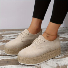 Womens Solid Platform Shoes Casual Lace Up Espadrille Shoes Lightweight & Comfortable Shoes