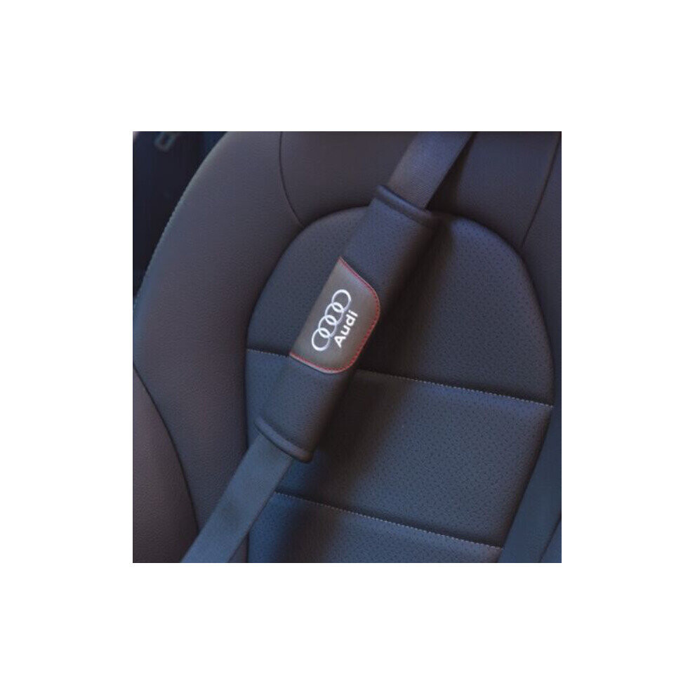 2Pcs Audi Logo Seat Belt Cover Shoulder Pad Microfiber Soft Leather 4754135866401