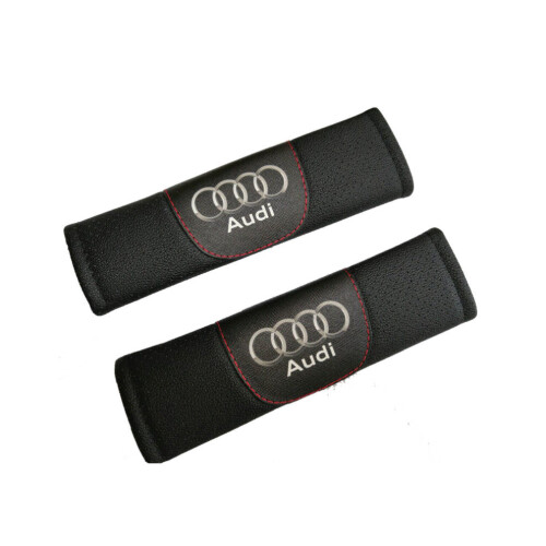2pcs Audi Logo Seat Belt Cover Shoulder Pad Microfiber Soft Leather 2