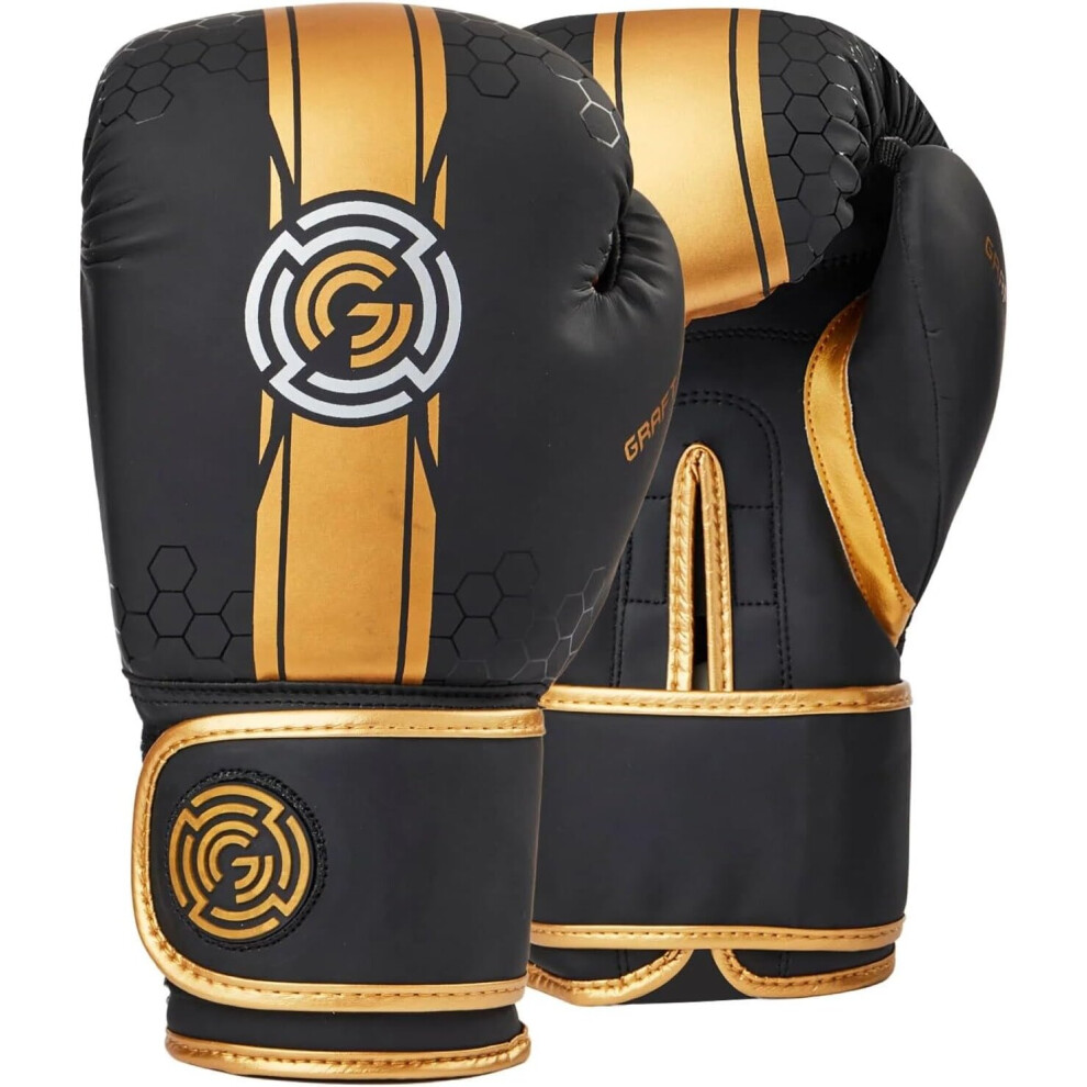 (Black/Gold, 8 oz) GRAFT Boxing Gloves, Punching Training MMA Gloves