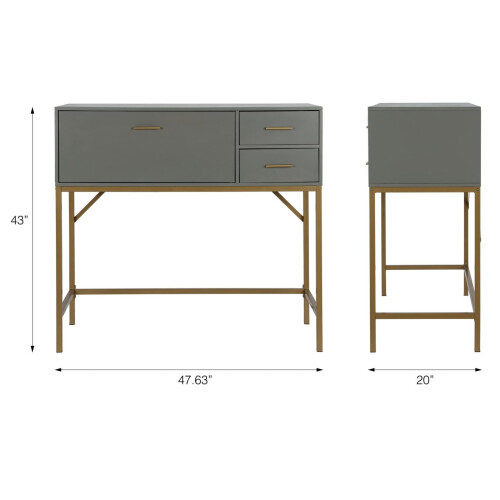 Wooden Grey Lennon Console Bar Table Desk Unit With Storage Drawers 2