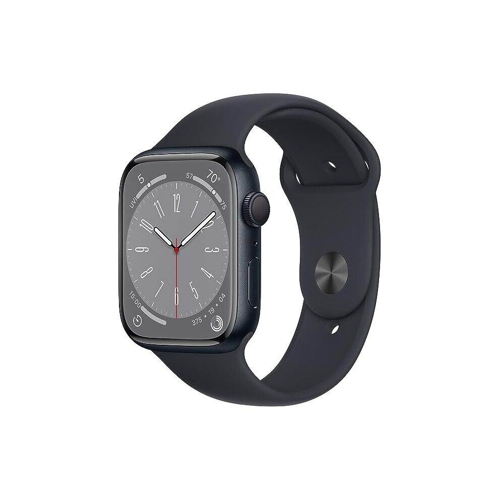 Apple Watch Series 8 (GPS 45mm) Smart watch - Midnight Aluminium Case with Midnight Sport Band - Regular. Fitness Tracker, Blood Oxygen & ECG Apps