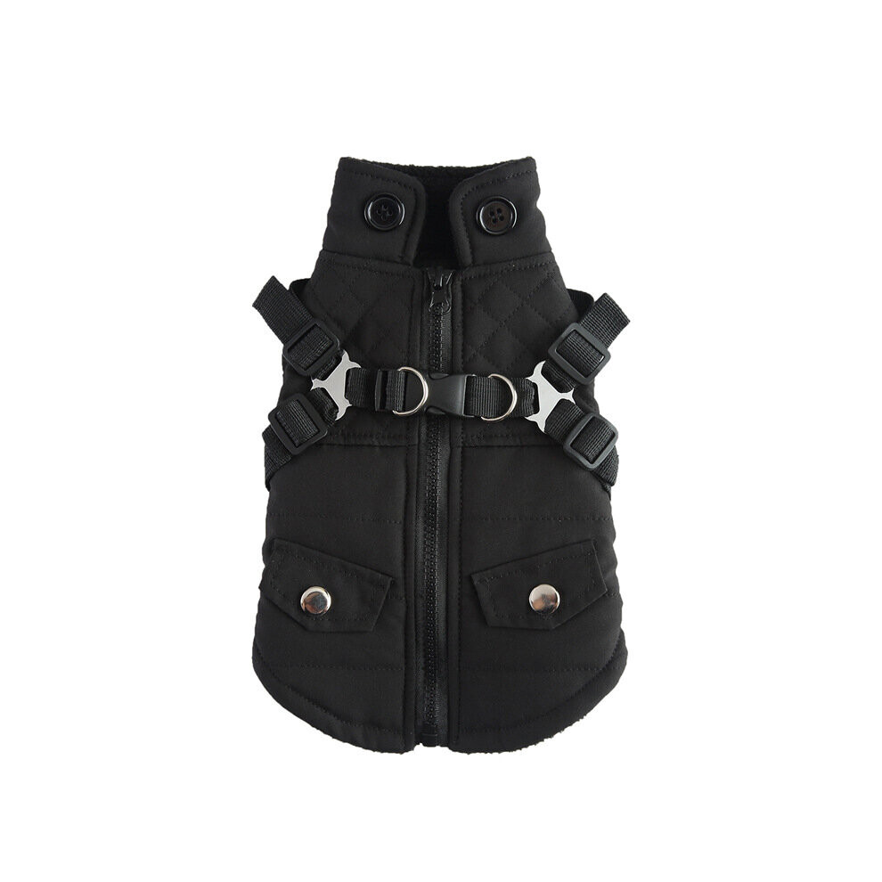 (L) Pet Products Back Chest Style Zipper Jacket with Reflective Dog Pet Winter Cotton Coat Pet Apparel(DZ276 Black)