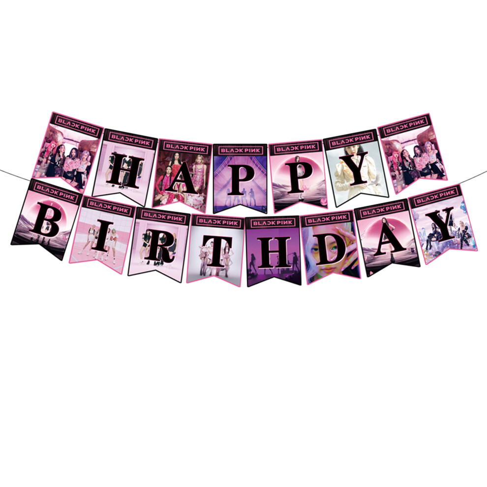 (Banner) Birthday Blackpink Themed Party Decoration Supplies Banner Balloon Cutlery Set