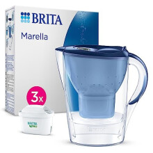 Marella Water Filter Jug Blue (2.4L) Starter Pack incl. 3x MAXTRA PRO All-in-1 cartridge - fridge-fitting jug with digital LTI and Flip-Lid - now in