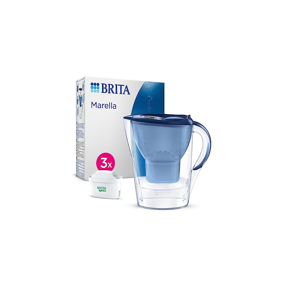 Marella Water Filter Jug Blue (2.4L) Starter Pack incl. 3x MAXTRA PRO All-in-1 cartridge - fridge-fitting jug with digital LTI and Flip-Lid - now in