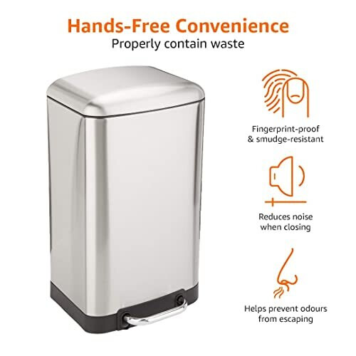 Amazon Rectangular Trash Can, 20 Litre/5.3 Gallon, Silver, Black 2
