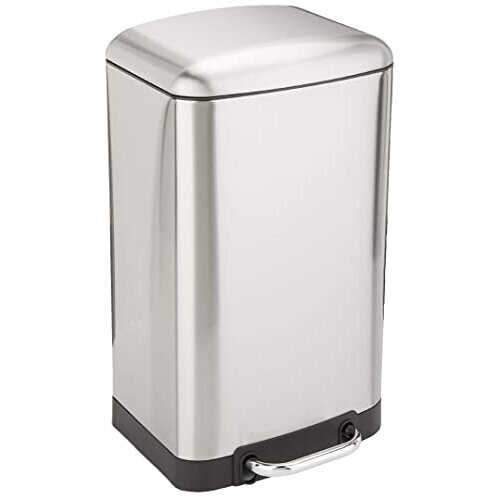 Amazon Rectangular Trash Can, 20 Litre/5.3 Gallon, Silver, Black