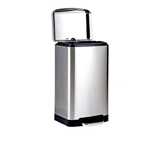 Amazon Rectangular Trash Can, 20 Litre/5.3 Gallon, Silver, Black 1